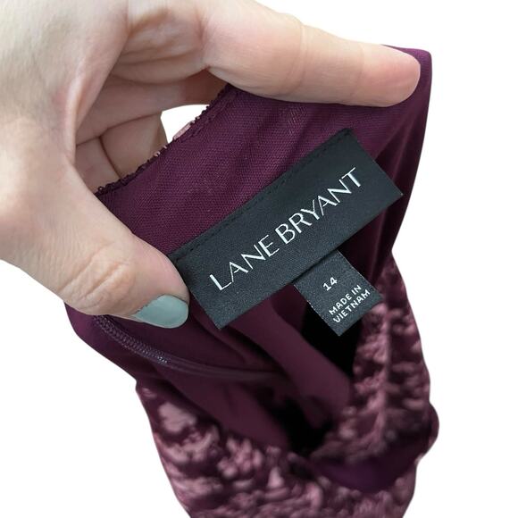 Lane Bryant Lace Faux Wrap Dress 14 Flared Floral Flutter Sleeve Belted Purple - Picture 7 of 11